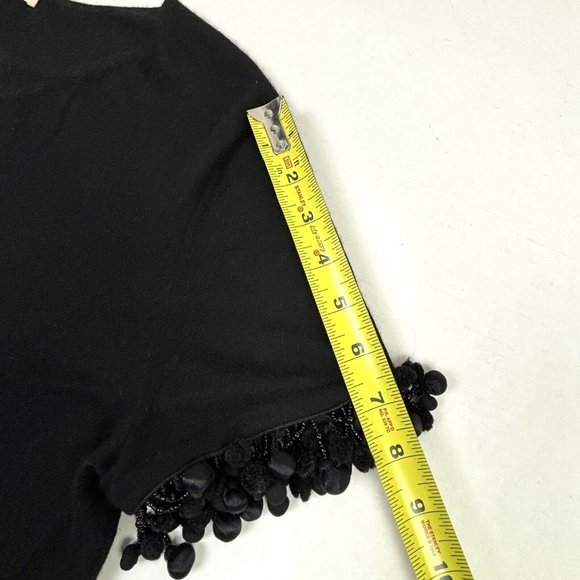 Naeem Khan 100% Fine Cashmere Sweater Women’s XL V-Neck Black Beaded Pom EUC - Picture 6 of 11